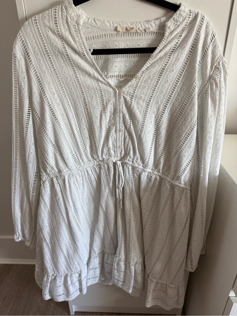 Anthropologie White Eyelet Lace Peasant Tunic